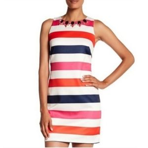 Vince Camuto shift dress | colorful stripped
